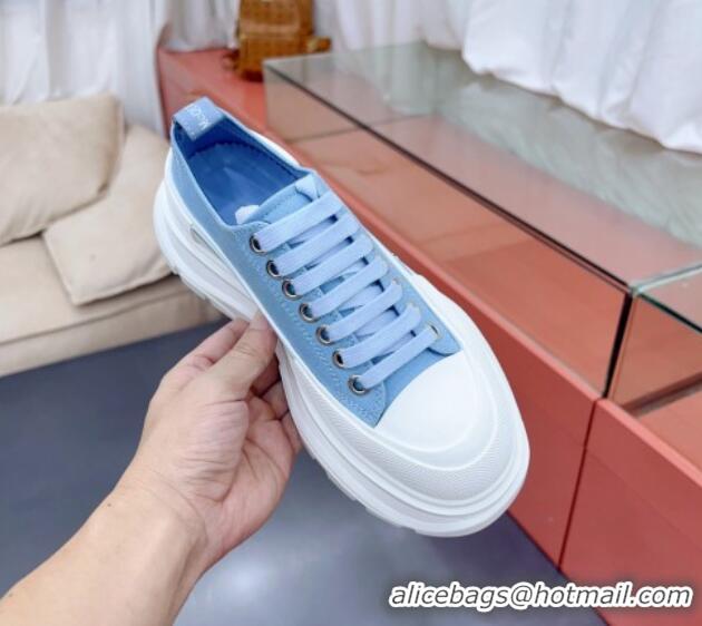 Popular Style Alexander McQueen Tread Slick Canvas Lace Up Sneakers White/Blue 013043