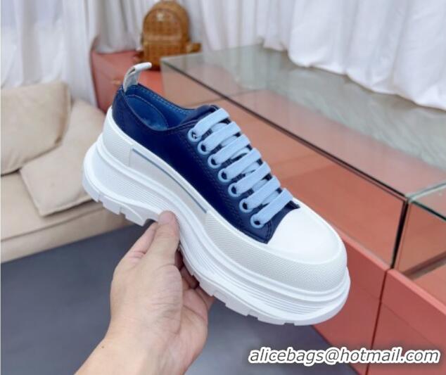 Unique Style Alexander McQueen Tread Slick Canvas Lace Up Sneakers White/Dark Blue 013047