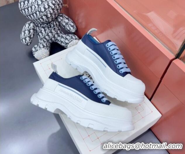 Unique Style Alexander McQueen Tread Slick Canvas Lace Up Sneakers White/Dark Blue 013047