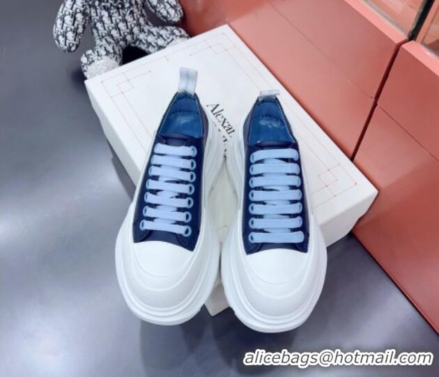 Unique Style Alexander McQueen Tread Slick Canvas Lace Up Sneakers White/Dark Blue 013047