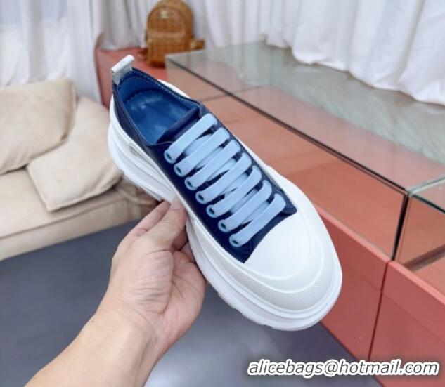 Unique Style Alexander McQueen Tread Slick Canvas Lace Up Sneakers White/Dark Blue 013047