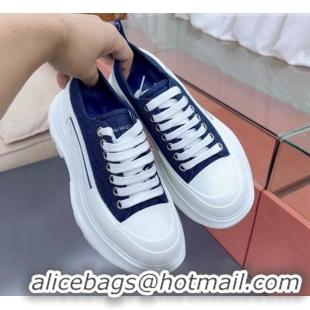 Feminine Alexander McQueen Tread Slick Canvas Lace Up Sneakers White/Blue 013050