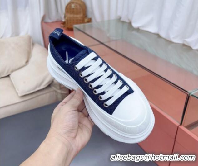 Feminine Alexander McQueen Tread Slick Canvas Lace Up Sneakers White/Blue 013050