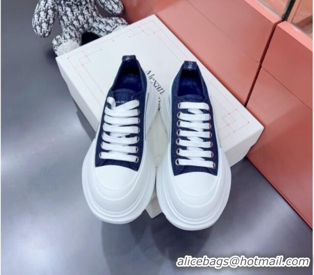 Feminine Alexander McQueen Tread Slick Canvas Lace Up Sneakers White/Blue 013050