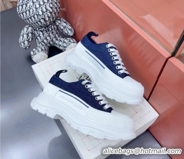 Feminine Alexander McQueen Tread Slick Canvas Lace Up Sneakers White/Blue 013050