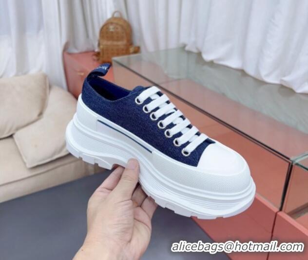 Feminine Alexander McQueen Tread Slick Canvas Lace Up Sneakers White/Blue 013050