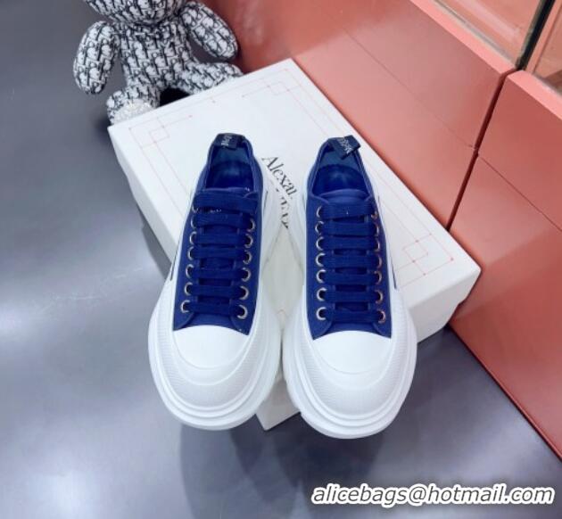 Good Looking Alexander McQueen Tread Slick Canvas Lace Up Sneakers White/Blue 013053