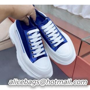 Best Product Alexander McQueen Tread Slick Canvas Lace Up Sneakers White/Blue 013060