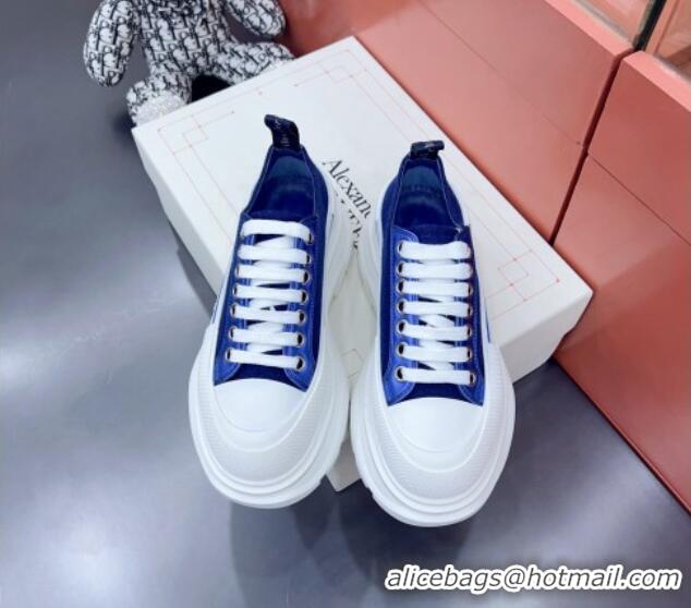 Best Product Alexander McQueen Tread Slick Canvas Lace Up Sneakers White/Blue 013060