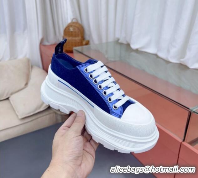 Best Product Alexander McQueen Tread Slick Canvas Lace Up Sneakers White/Blue 013060