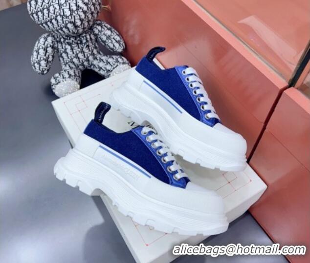 Best Product Alexander McQueen Tread Slick Canvas Lace Up Sneakers White/Blue 013060