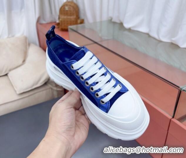 Best Product Alexander McQueen Tread Slick Canvas Lace Up Sneakers White/Blue 013060