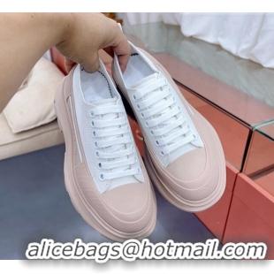 Pretty Style Alexander McQueen Tread Slick Canvas Lace Up Sneakers Nude/White 013052