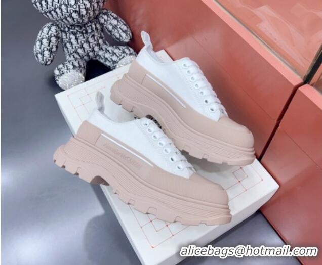 Pretty Style Alexander McQueen Tread Slick Canvas Lace Up Sneakers Nude/White 013052