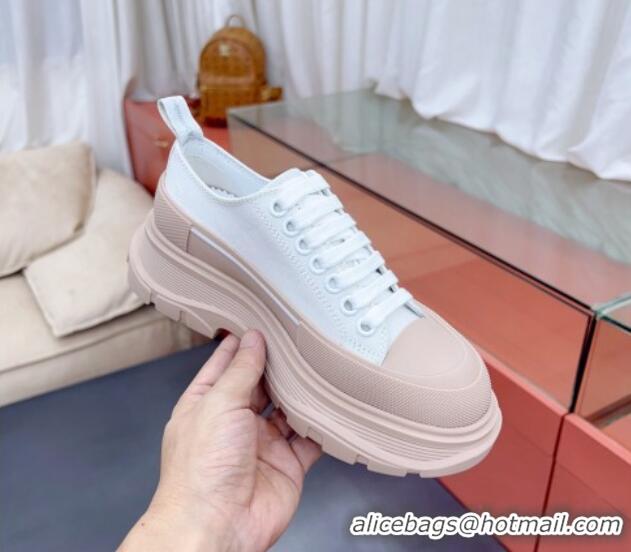 Pretty Style Alexander McQueen Tread Slick Canvas Lace Up Sneakers Nude/White 013052