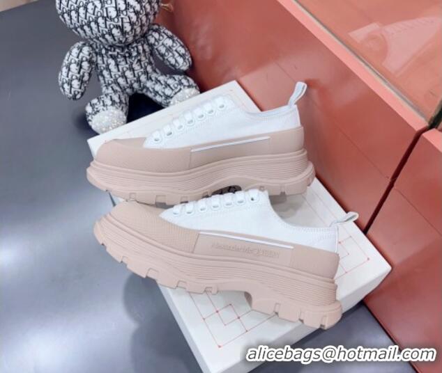 Pretty Style Alexander McQueen Tread Slick Canvas Lace Up Sneakers Nude/White 013052