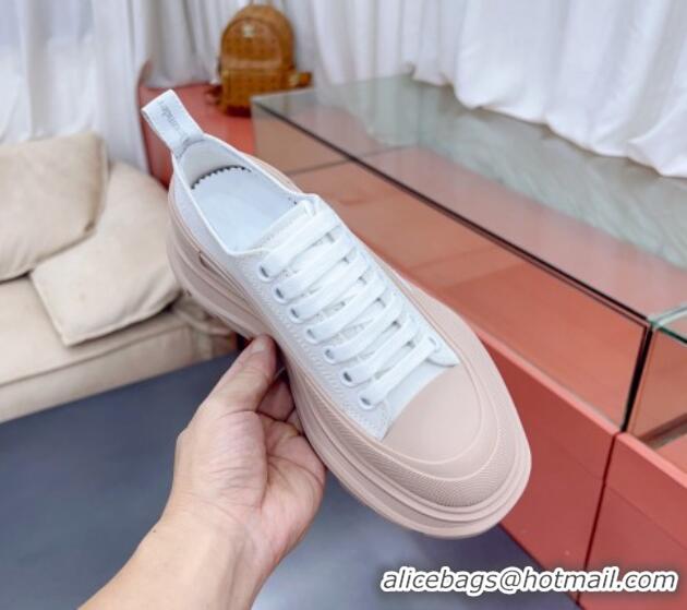 Pretty Style Alexander McQueen Tread Slick Canvas Lace Up Sneakers Nude/White 013052