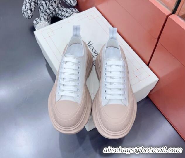 Pretty Style Alexander McQueen Tread Slick Canvas Lace Up Sneakers Nude/White 013052