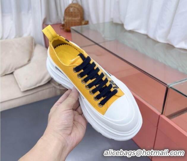 Cheap Price Alexander McQueen Tread Slick Canvas Lace Up Sneakers White/Yellow 013054