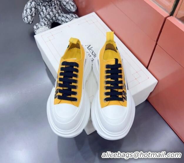 Cheap Price Alexander McQueen Tread Slick Canvas Lace Up Sneakers White/Yellow 013054