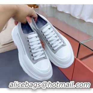 Durable Alexander McQueen Tread Slick Canvas Lace Up Sneakers White/Grey 013055