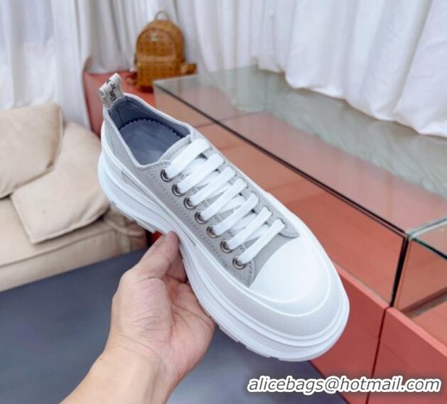 Durable Alexander McQueen Tread Slick Canvas Lace Up Sneakers White/Grey 013055