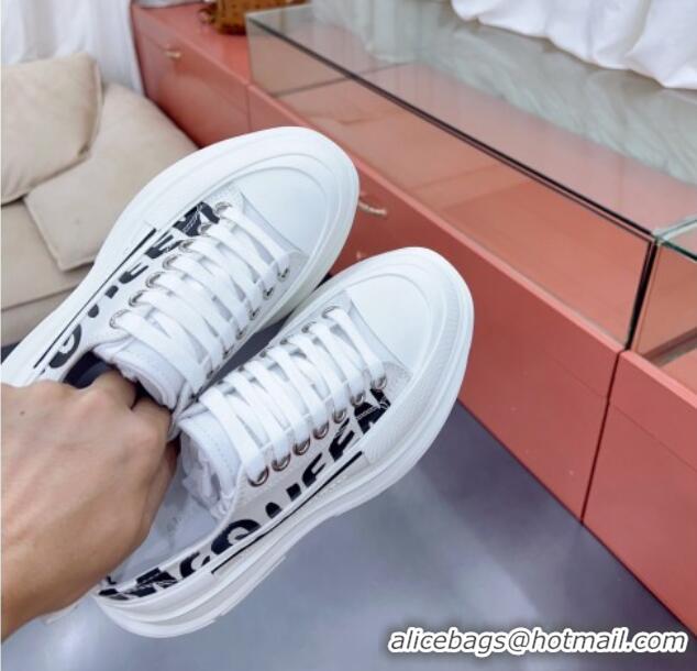 Trendy Design Alexander McQueen Tread Slick Canvas Lace Up Sneakers White/Black 013056