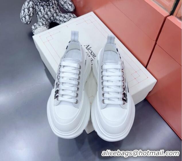 Trendy Design Alexander McQueen Tread Slick Canvas Lace Up Sneakers White/Black 013056