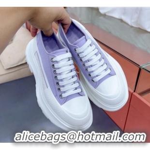 Charming Alexander McQueen Tread Slick Canvas Lace Up Sneakers White/Purple 013057