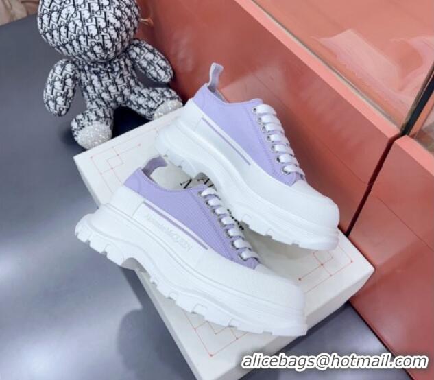 Charming Alexander McQueen Tread Slick Canvas Lace Up Sneakers White/Purple 013057