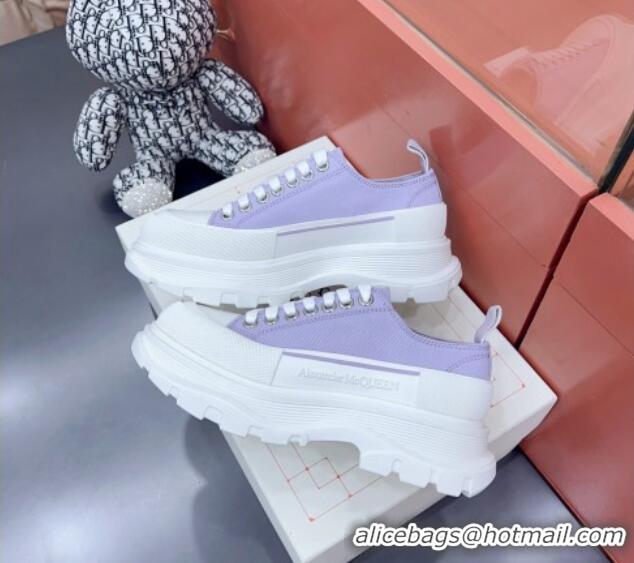 Charming Alexander McQueen Tread Slick Canvas Lace Up Sneakers White/Purple 013057