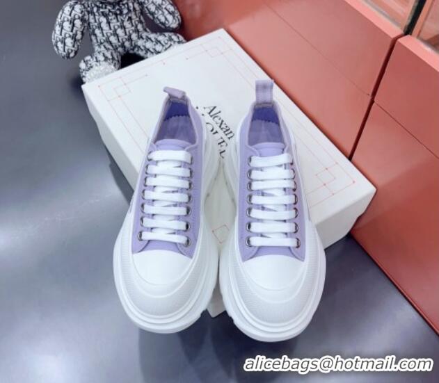 Charming Alexander McQueen Tread Slick Canvas Lace Up Sneakers White/Purple 013057