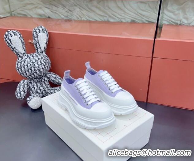 Charming Alexander McQueen Tread Slick Canvas Lace Up Sneakers White/Purple 013057