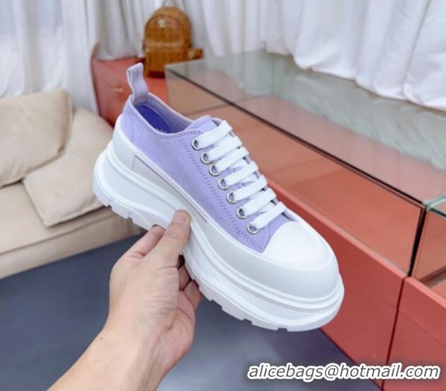 Charming Alexander McQueen Tread Slick Canvas Lace Up Sneakers White/Purple 013057