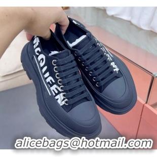 Unique Discount Alexander McQueen Tread Slick Canvas Lace Up Sneakers Black/White 013058