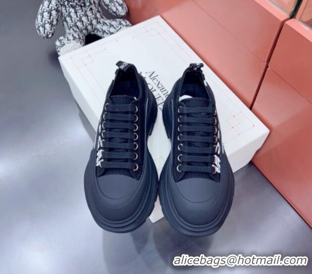 Unique Discount Alexander McQueen Tread Slick Canvas Lace Up Sneakers Black/White 013058