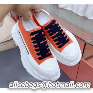 Most Popular Alexander McQueen Tread Slick Canvas Lace Up Sneakers White/Orange 013059