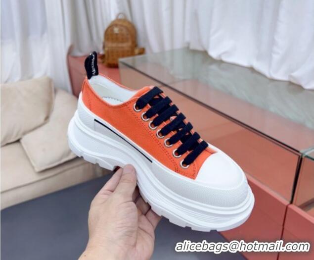 Most Popular Alexander McQueen Tread Slick Canvas Lace Up Sneakers White/Orange 013059