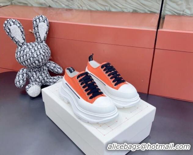 Most Popular Alexander McQueen Tread Slick Canvas Lace Up Sneakers White/Orange 013059