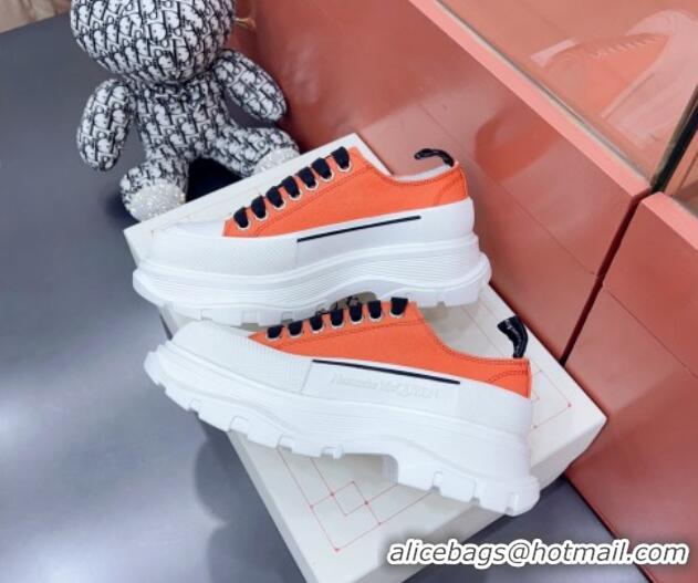 Most Popular Alexander McQueen Tread Slick Canvas Lace Up Sneakers White/Orange 013059