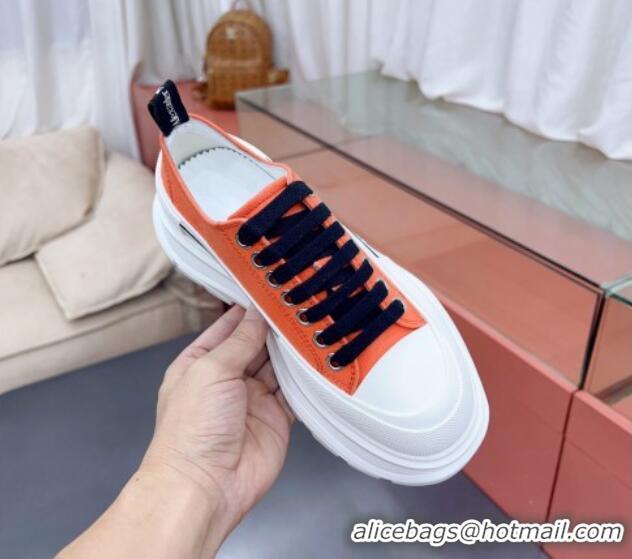 Most Popular Alexander McQueen Tread Slick Canvas Lace Up Sneakers White/Orange 013059