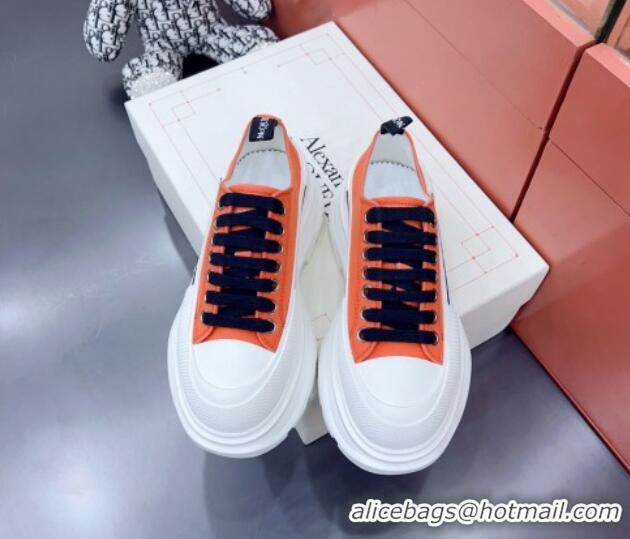 Most Popular Alexander McQueen Tread Slick Canvas Lace Up Sneakers White/Orange 013059