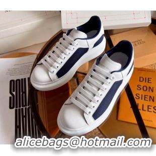 Stylish Alexander McQueen Oversized Sneakers in Mesh and Leather White/Navy Blue 0228123