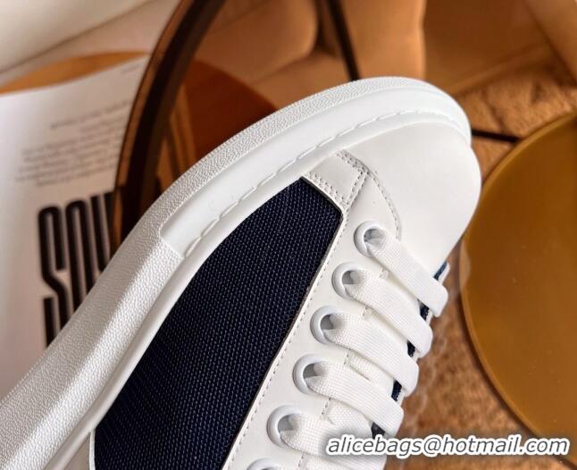 Stylish Alexander McQueen Oversized Sneakers in Mesh and Leather White/Navy Blue 0228123