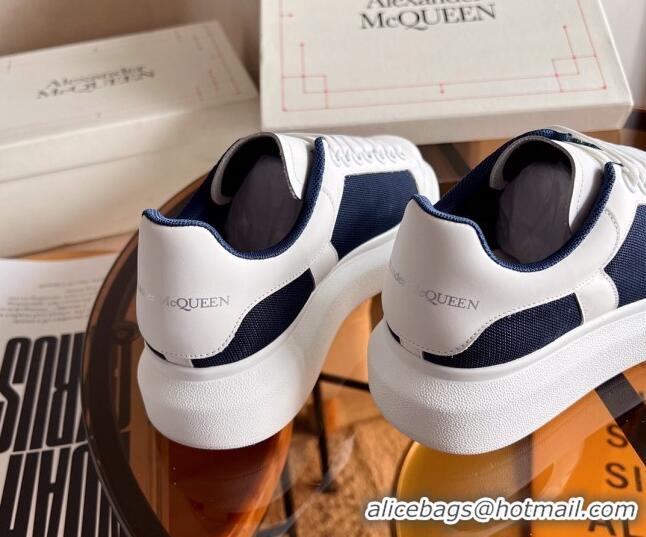 Stylish Alexander McQueen Oversized Sneakers in Mesh and Leather White/Navy Blue 0228123