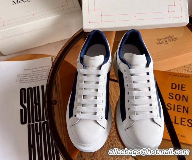 Stylish Alexander McQueen Oversized Sneakers in Mesh and Leather White/Navy Blue 0228123