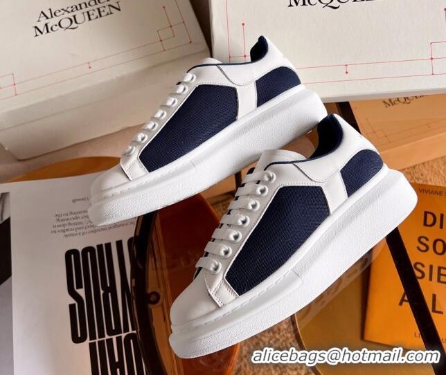 Stylish Alexander McQueen Oversized Sneakers in Mesh and Leather White/Navy Blue 0228123