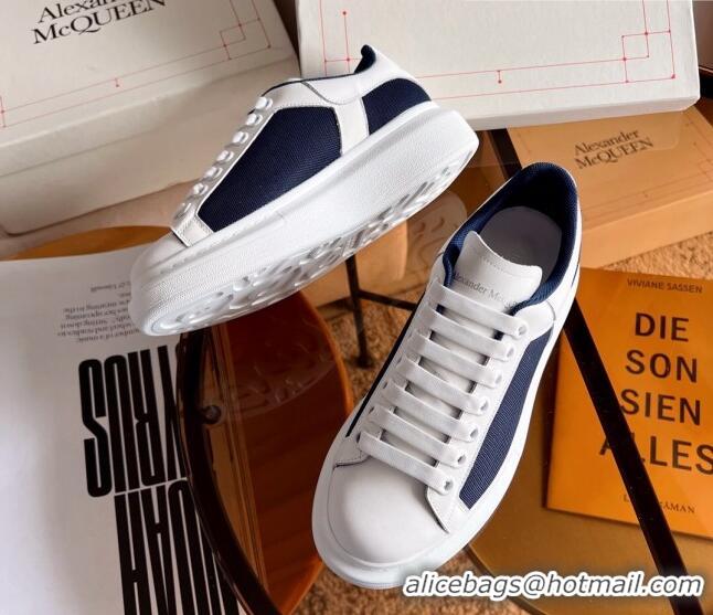 Stylish Alexander McQueen Oversized Sneakers in Mesh and Leather White/Navy Blue 0228123