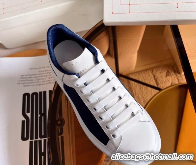 Stylish Alexander McQueen Oversized Sneakers in Mesh and Leather White/Navy Blue 0228123