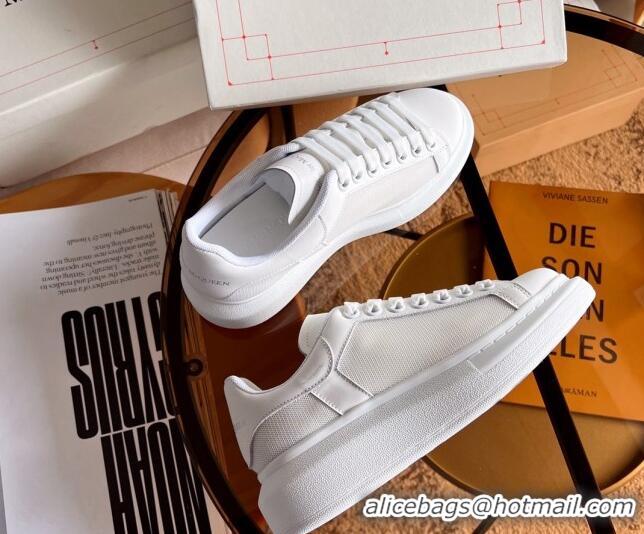 Classic Hot Alexander McQueen Oversized Sneakers in Mesh and Leather All White 228125